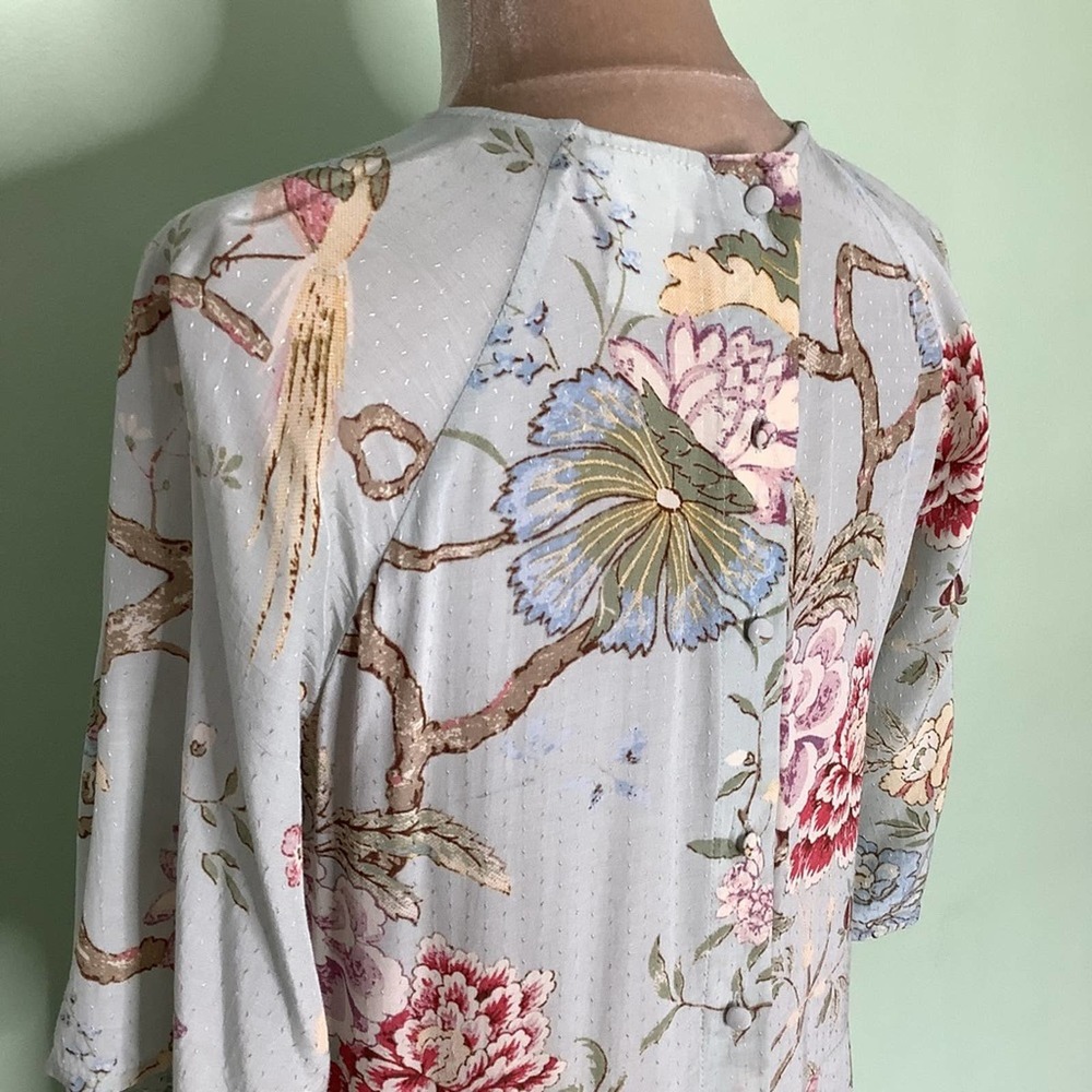 GP&J Baker X H&M Floral Bird Print Boxy Viscose Shift Dress Raglan Half Sleeve - Picture 8 of 16